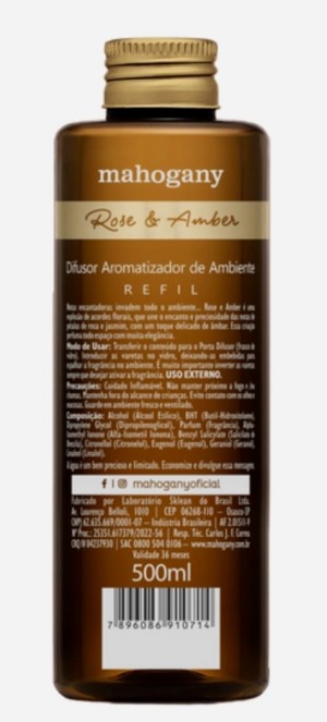 REFIL DE DIFUSOR DE AMBIENTE ROSE E AMBER 500ML